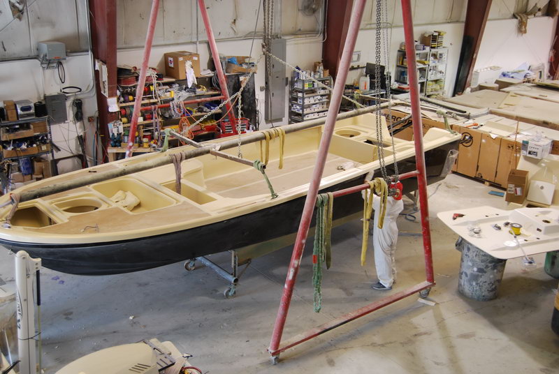 Canyon Bay hull under construction in the Perry shop
